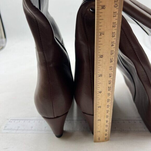 Women Stretchy Knee High Boots Closed Square Toe Low Kitten Heel Autumn Brown - Picture 4 of 7